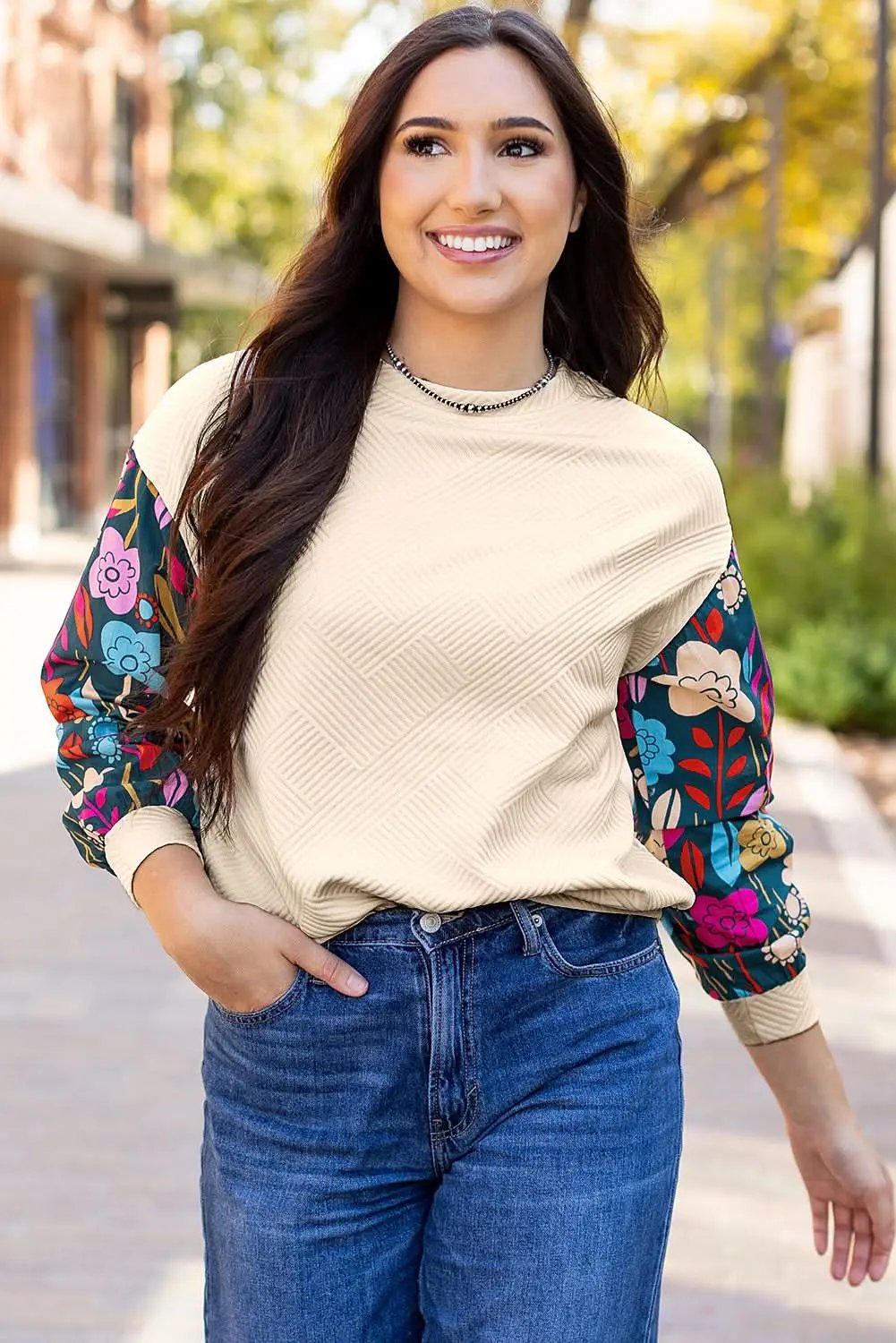 Love Salve White floral sleeve knit top