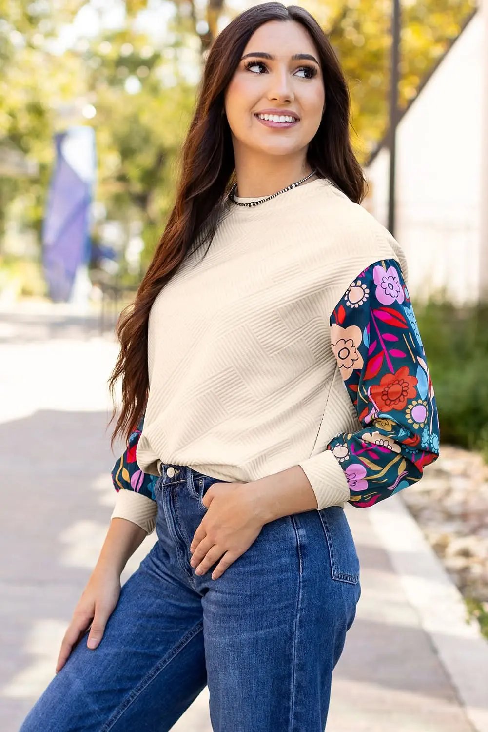 Love Salve White floral sleeve knit top