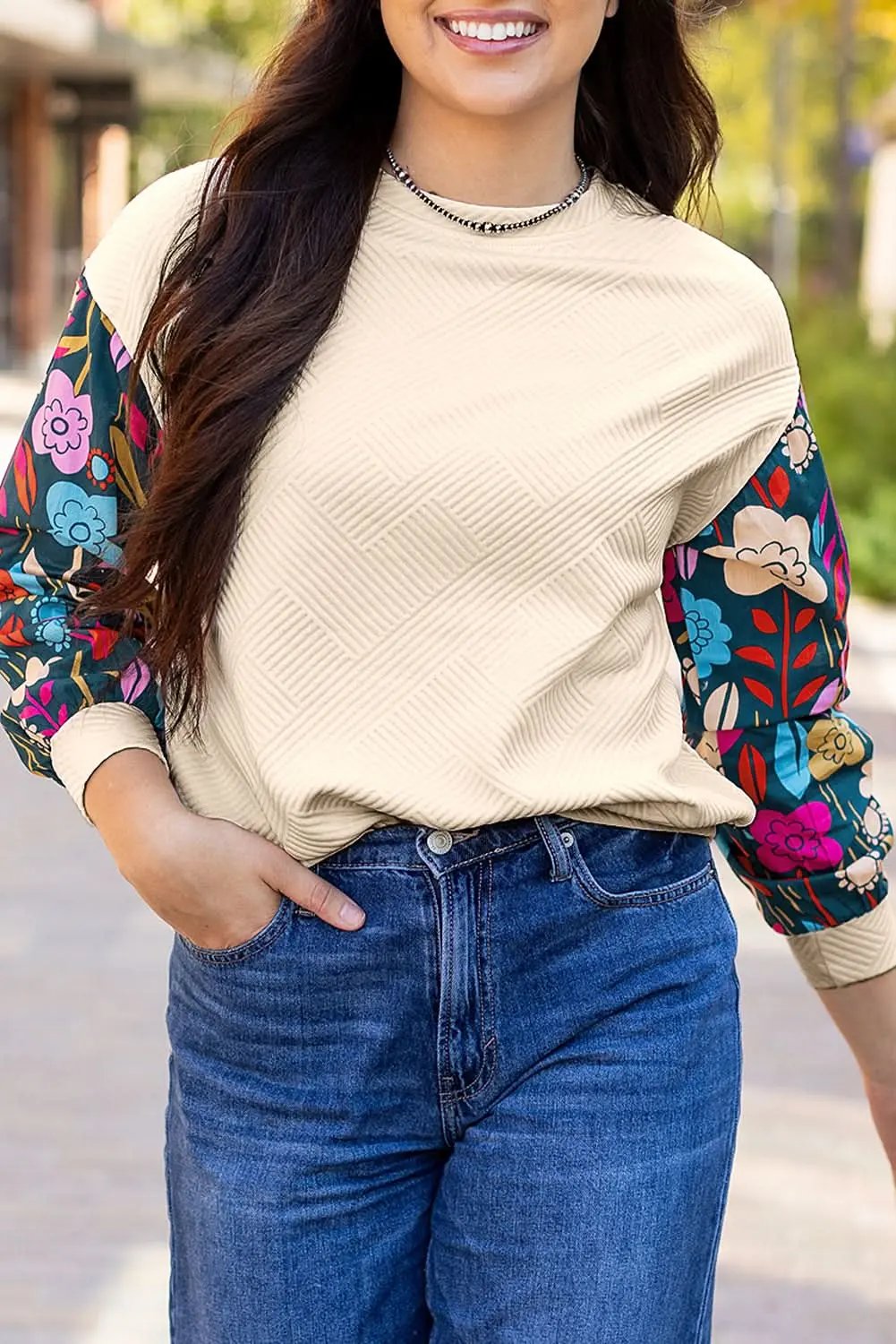 Love Salve White floral sleeve knit top