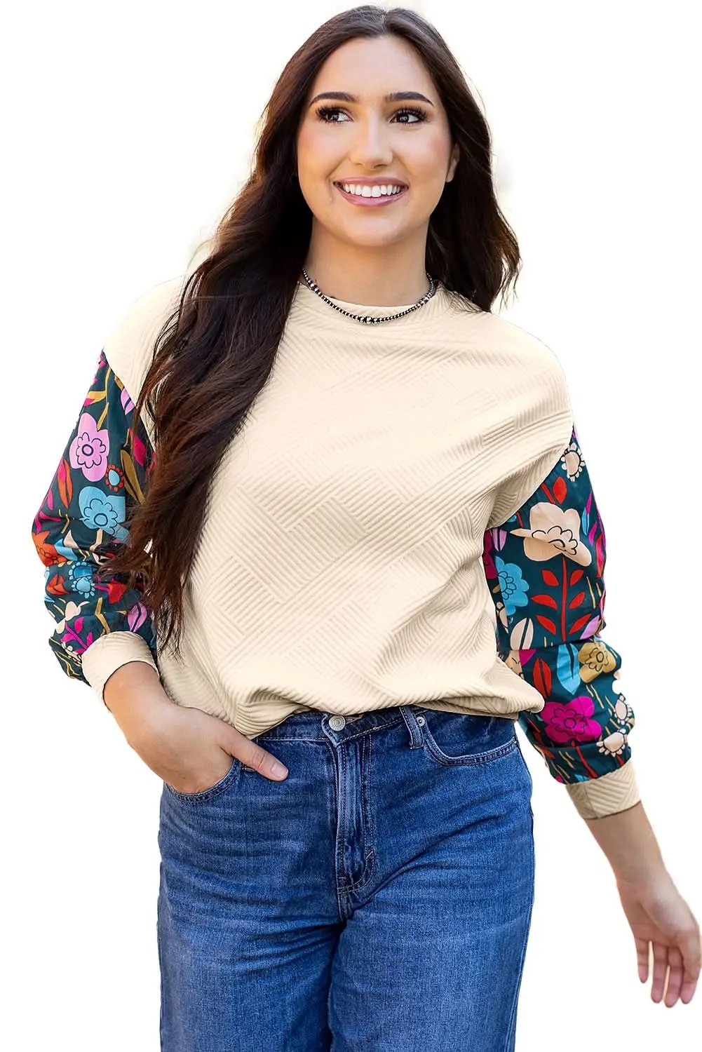 Love Salve White floral sleeve knit top
