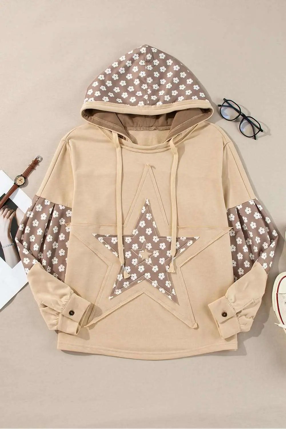 Apricot Floral Star Patch Hoodie by Love Salve