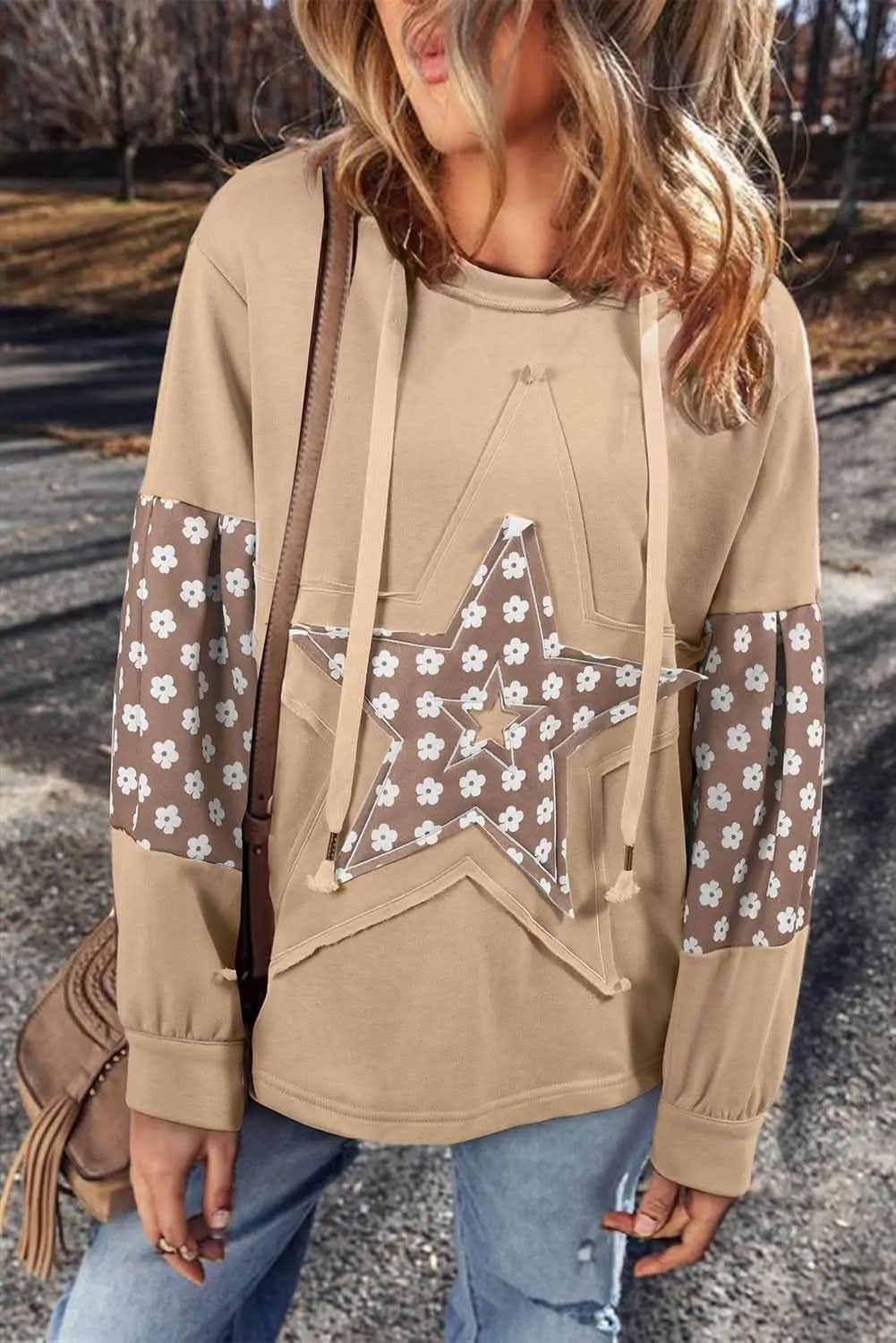 Apricot Floral Star Patch Hoodie by Love Salve