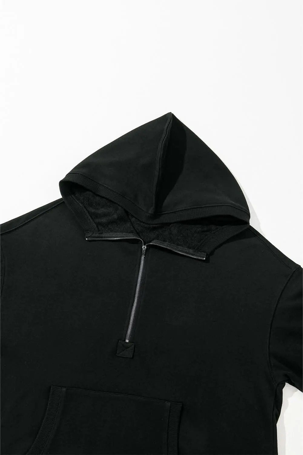 Love Salve Black Solid Kangaroo Pocket Half Zipper Oversized