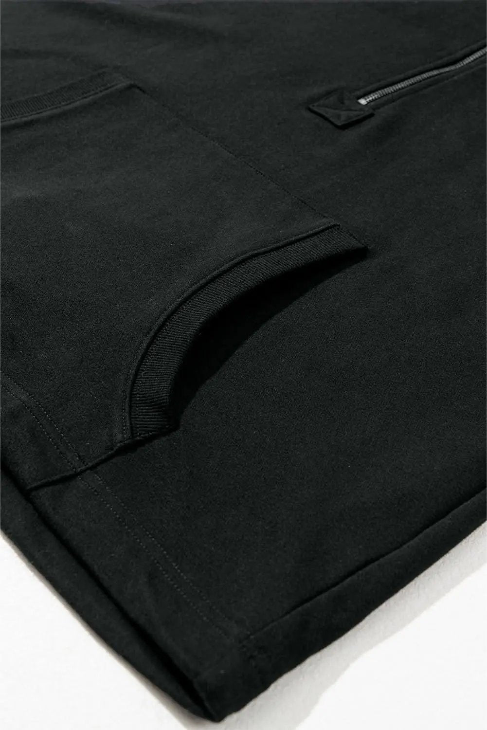 Love Salve Black Solid Kangaroo Pocket Half Zipper Oversized