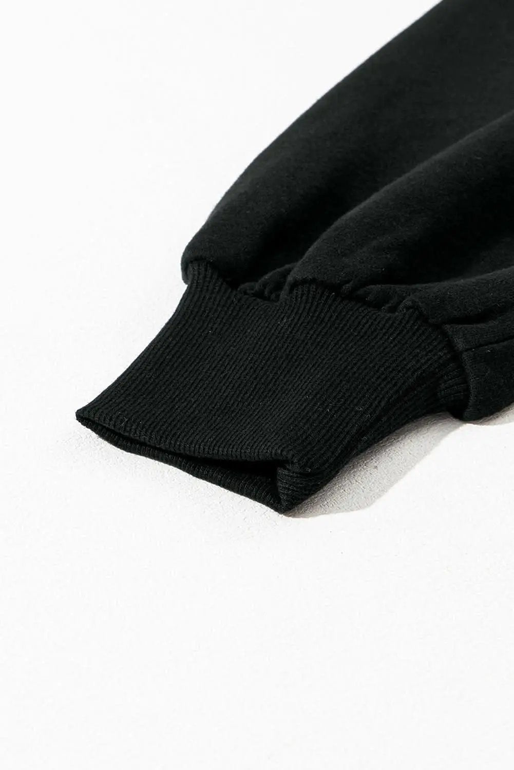 Love Salve Black Solid Kangaroo Pocket Half Zipper Oversized