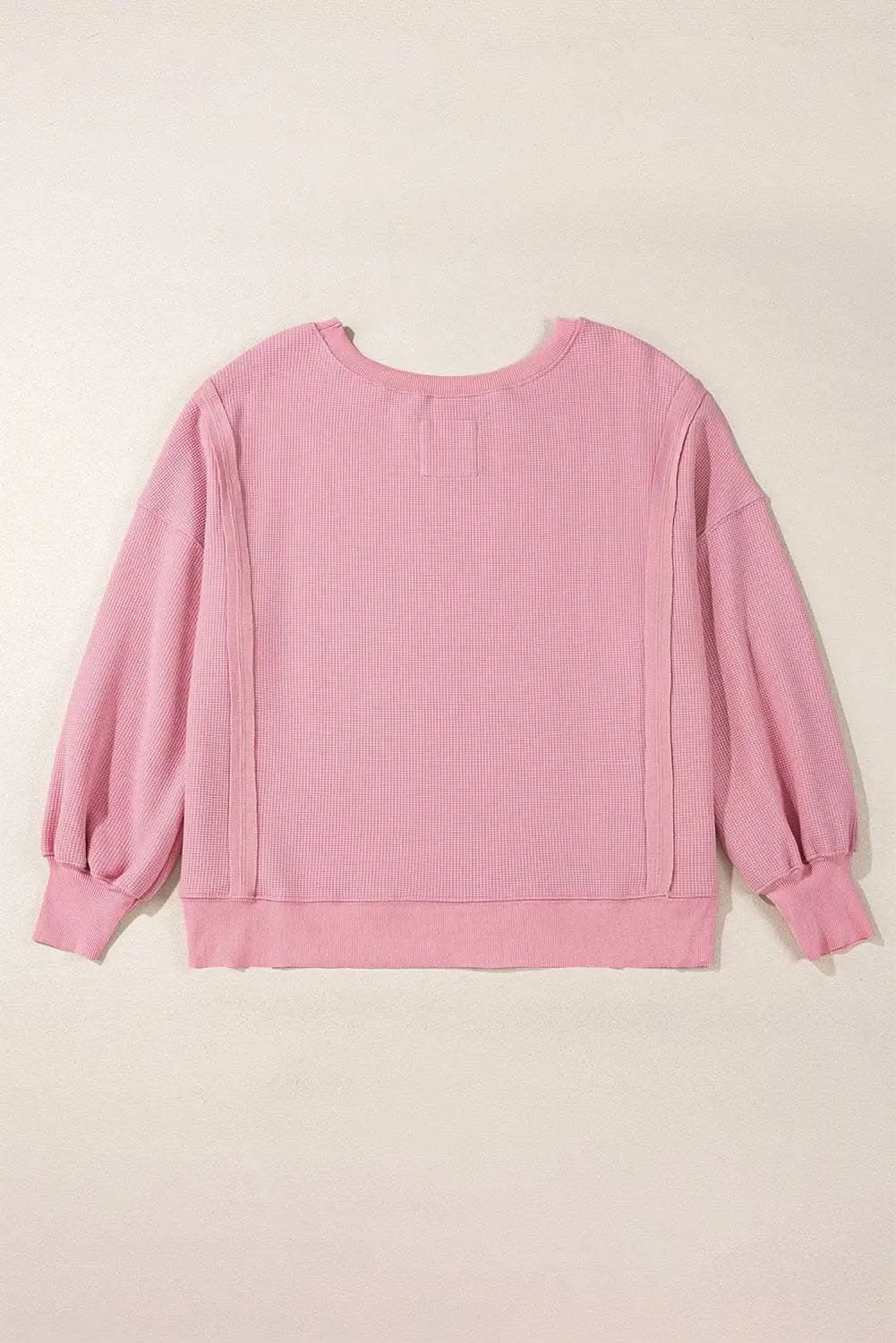 Love Salve Pink Waffle Knit Bishop Sleeve Split Oversized Swe