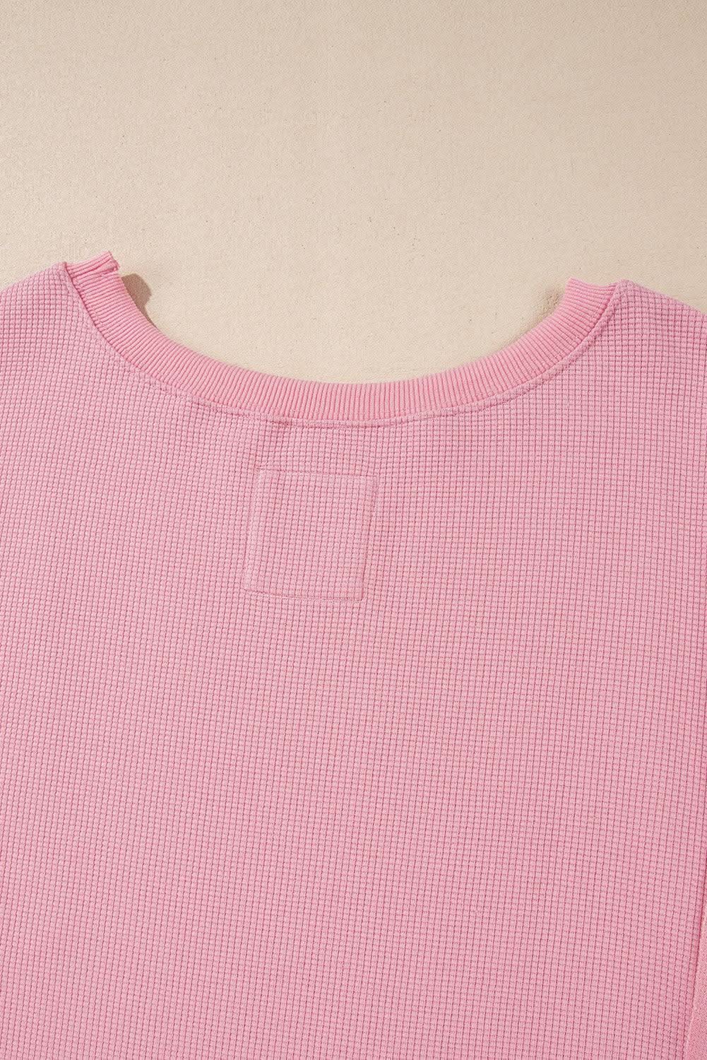 Love Salve Pink Waffle Knit Bishop Sleeve Split Oversized Swe