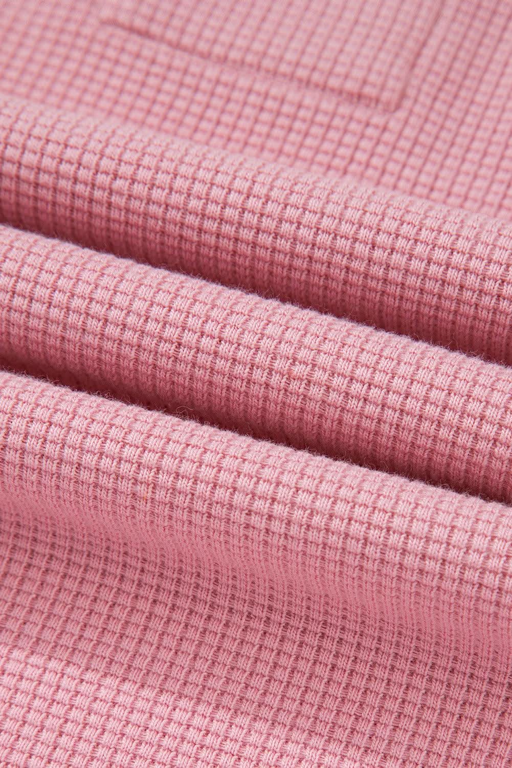 Love Salve Pink Waffle Knit Bishop Sleeve Split Oversized Swe