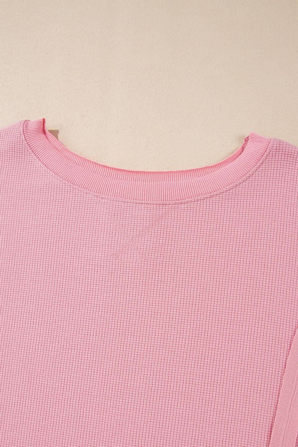 Love Salve Pink Waffle Knit Bishop Sleeve Split Oversized Swe