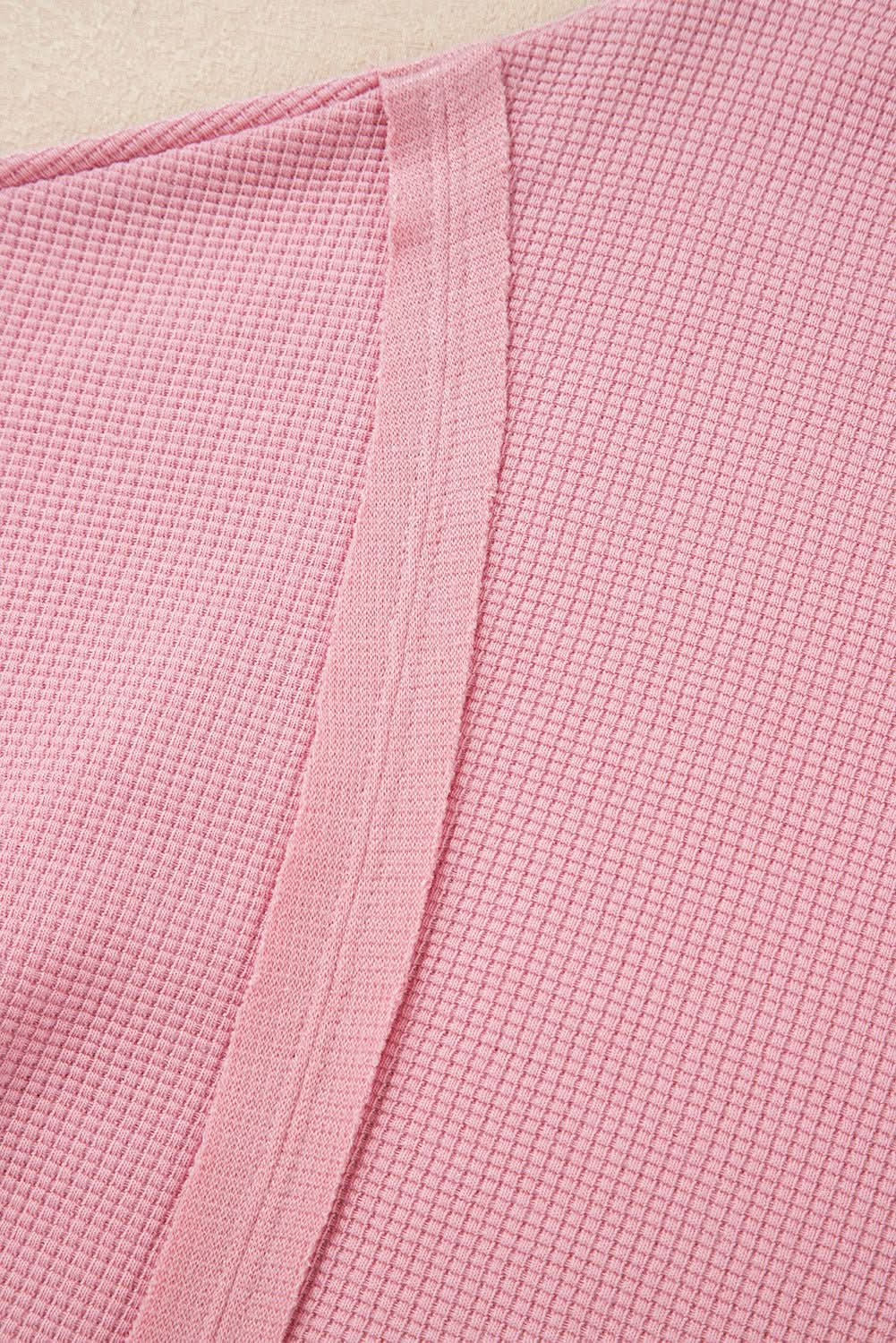 Love Salve Pink Waffle Knit Bishop Sleeve Split Oversized Swe