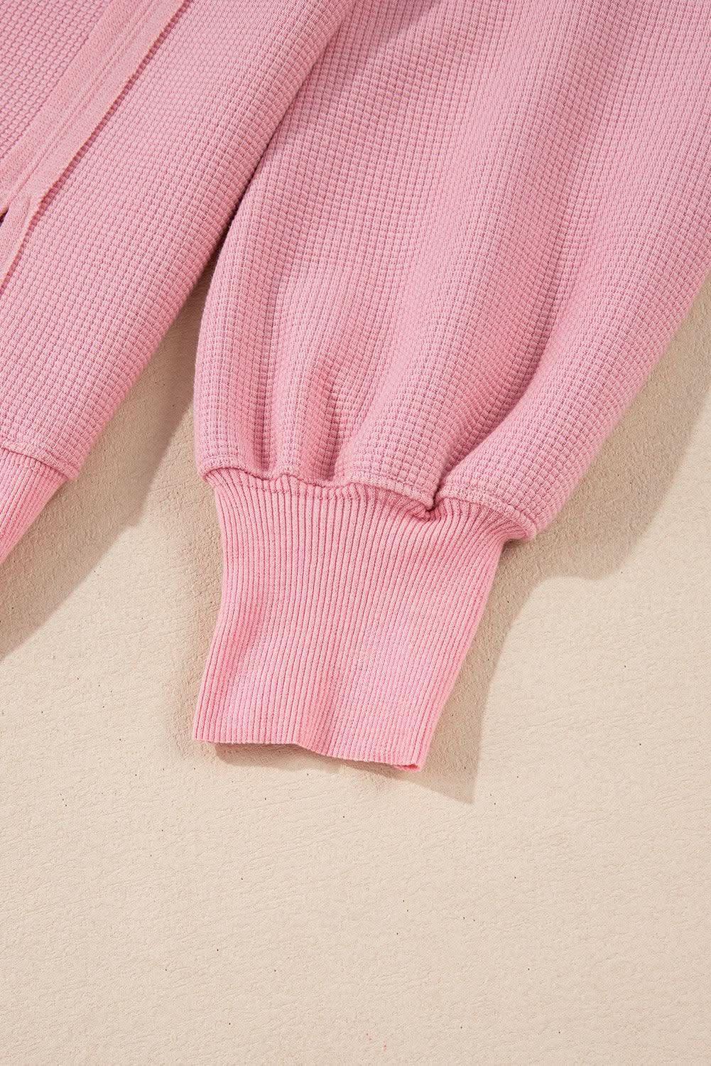 Love Salve Pink Waffle Knit Bishop Sleeve Split Oversized Swe