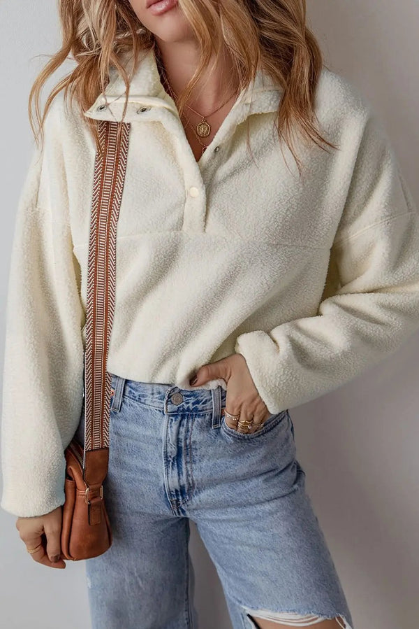 Love Salve White fleece collar sweatshirt