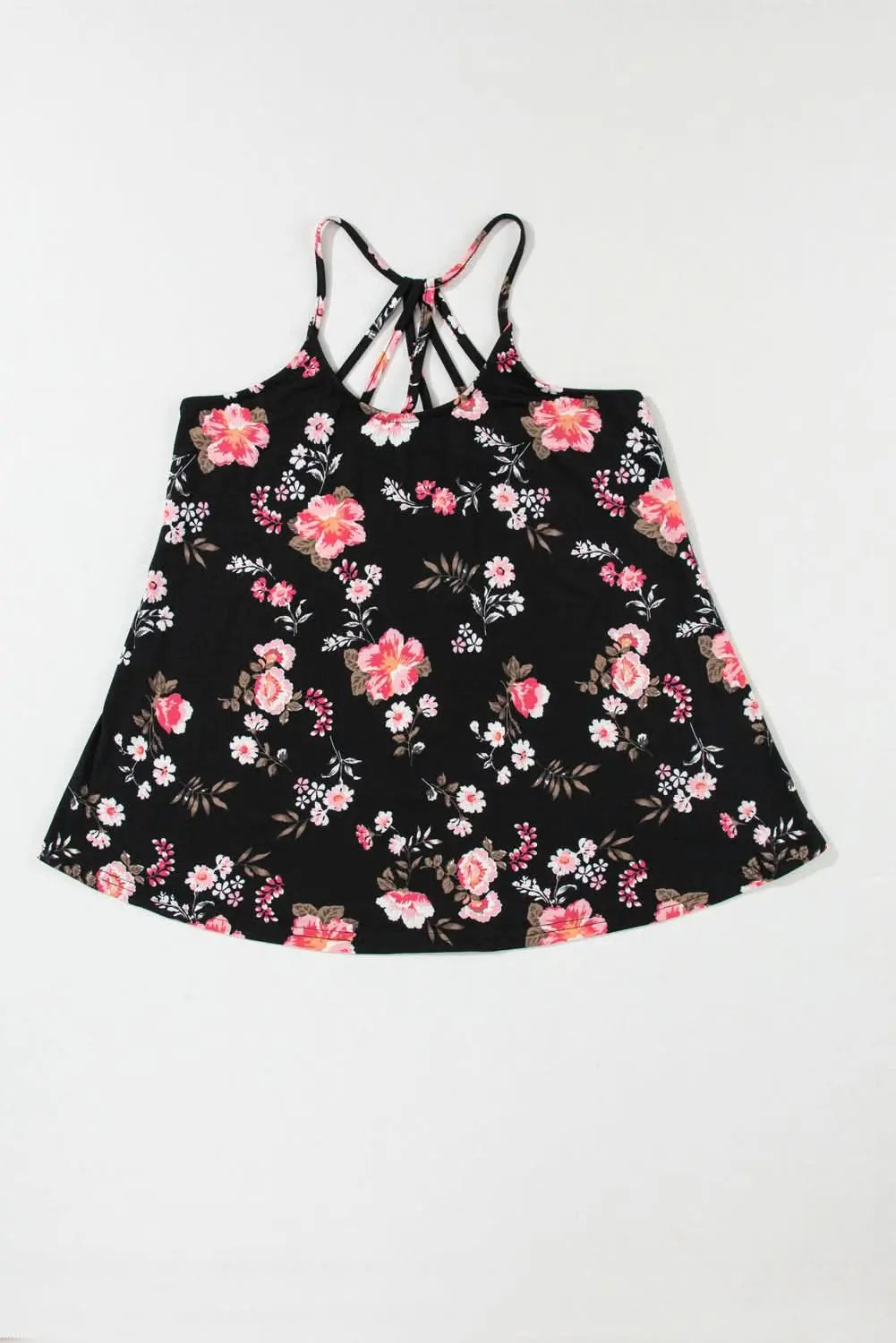 Love Salve Black Floral Tank Top Women's Bohemian Summer Top Strappy Back Cute