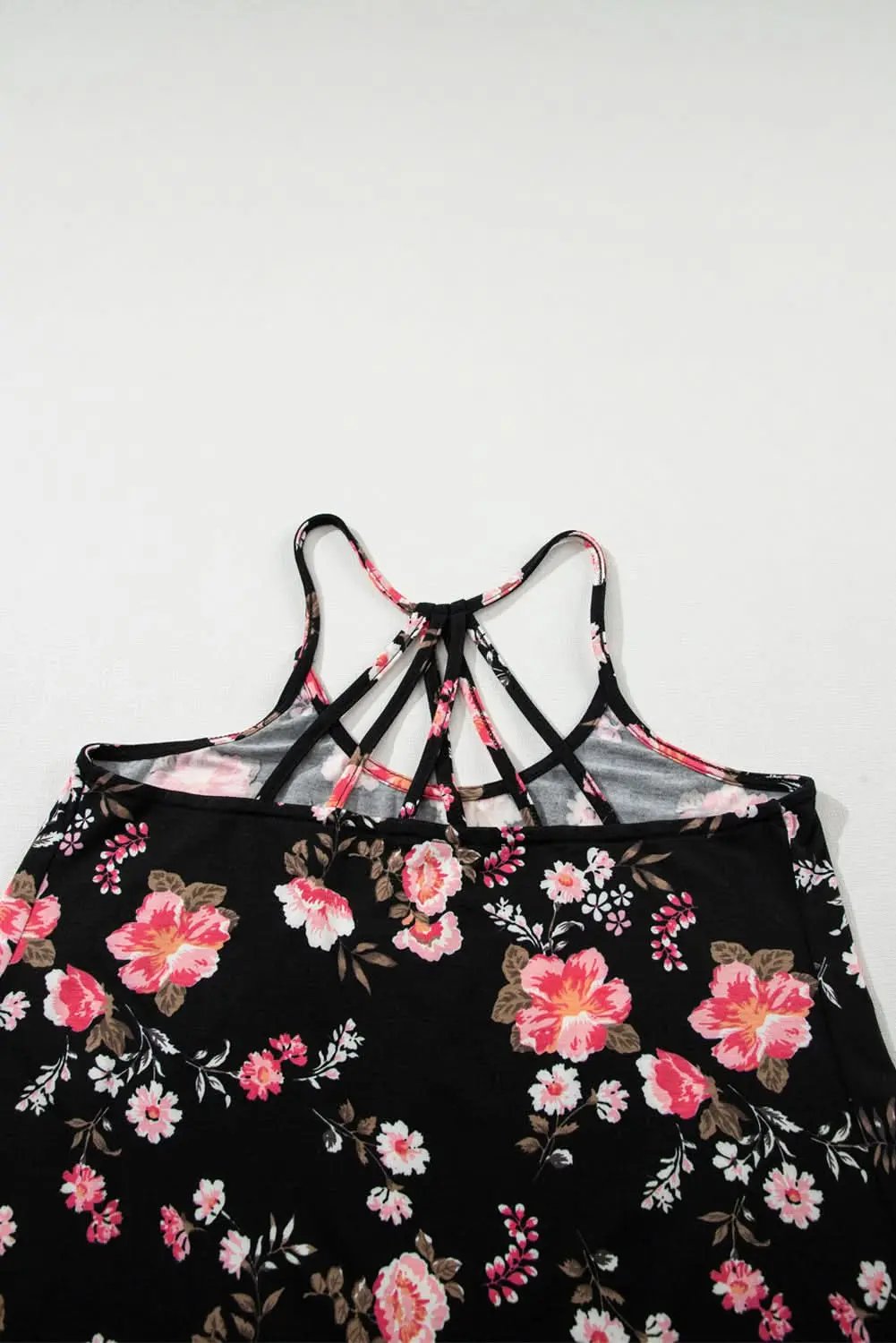 Love Salve Black Floral Tank Top Women's Bohemian Summer Top Strappy Back Cute
