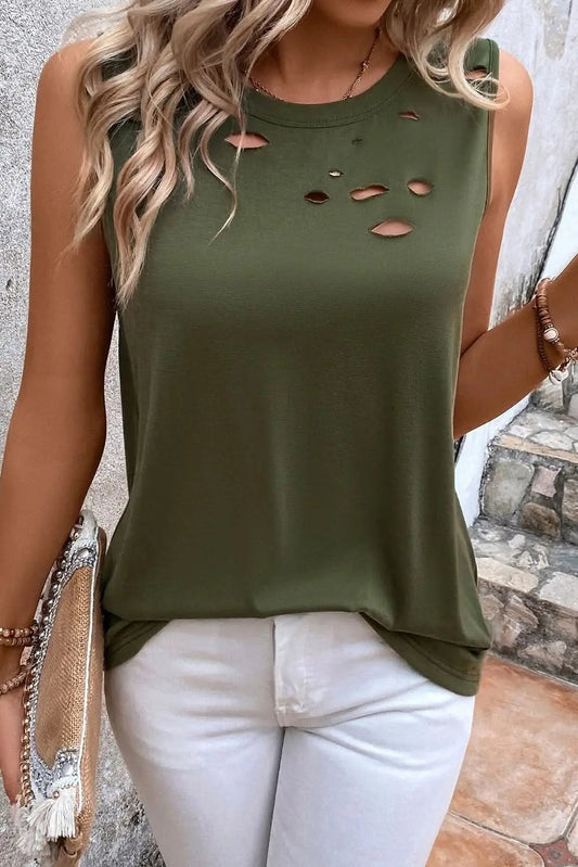 Love Salve Jungle green distressed tank top
