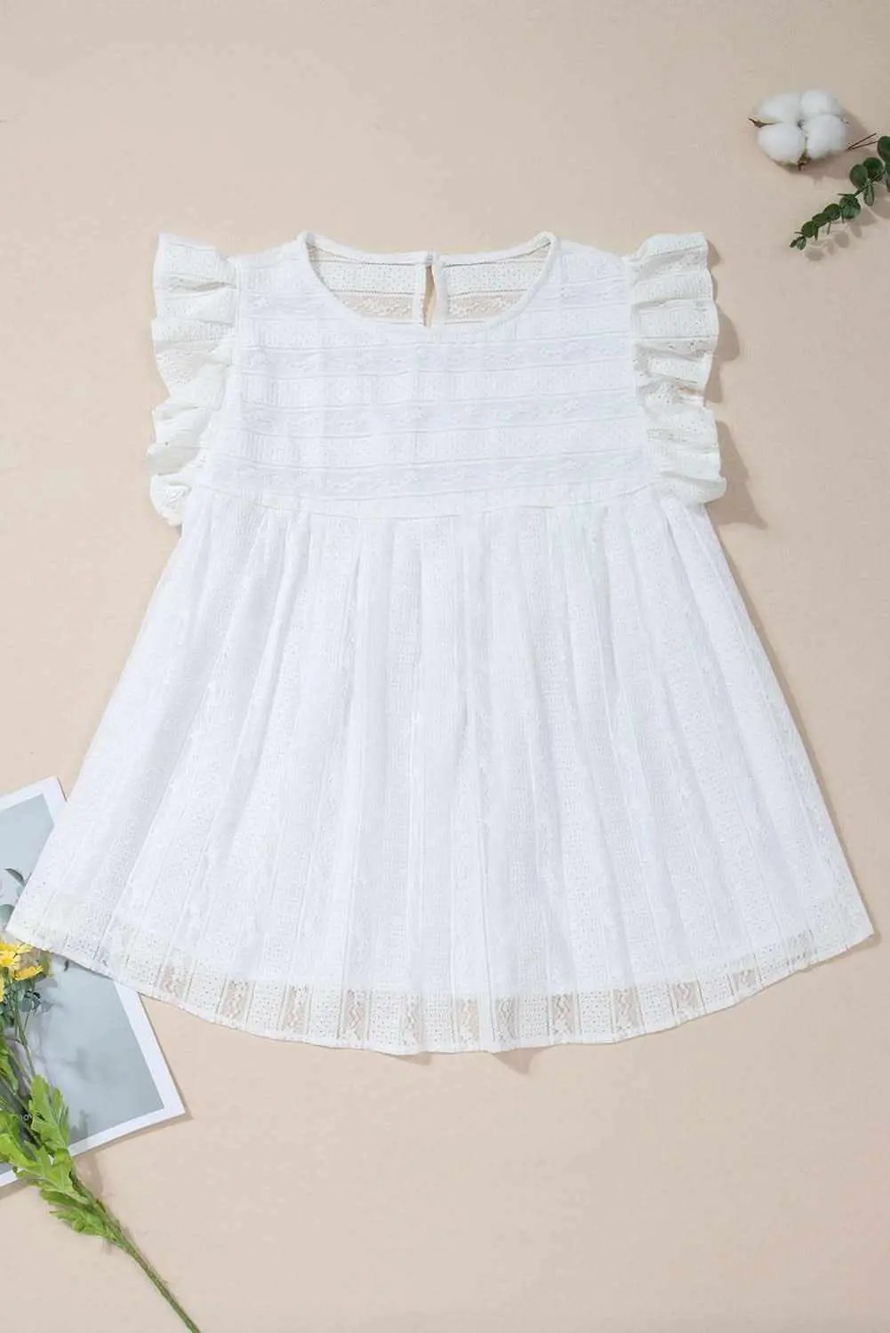 Love Salve White Ruffled Lace Flowy Tank Top