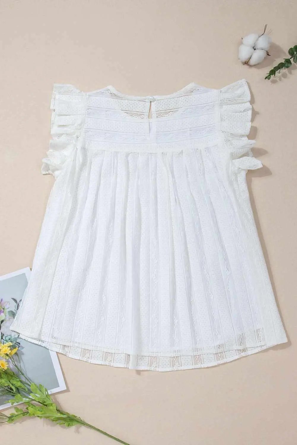 Love Salve White Ruffled Lace Flowy Tank Top