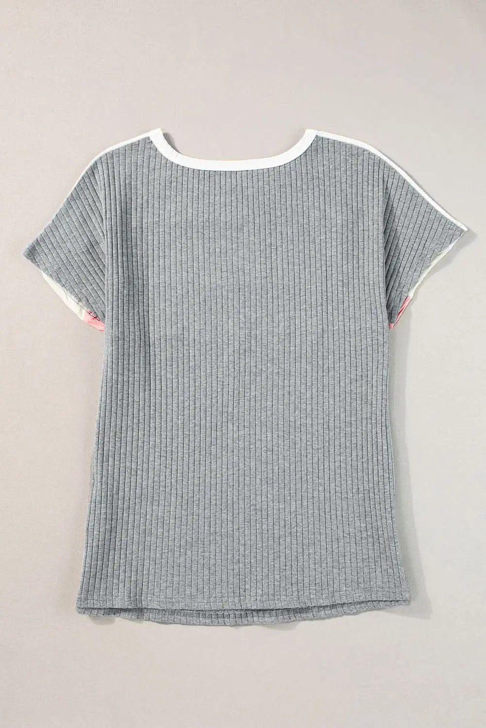 Love Salve Gray Ribbed Color Block Patchwork T-shirt