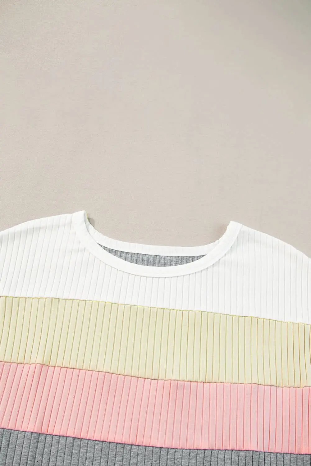 Love Salve Gray Ribbed Color Block Patchwork T-shirt