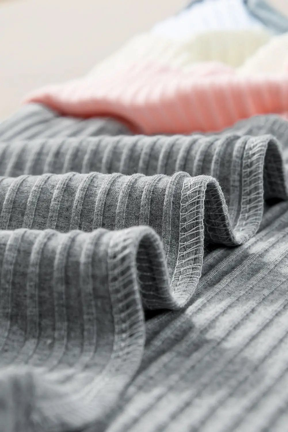 Love Salve Gray Ribbed Color Block Patchwork T-shirt