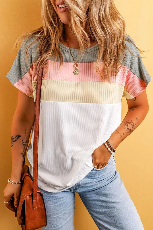 Love Salve Ribbed Color Block Tee Women's Casual T-Shirt Summer Essential