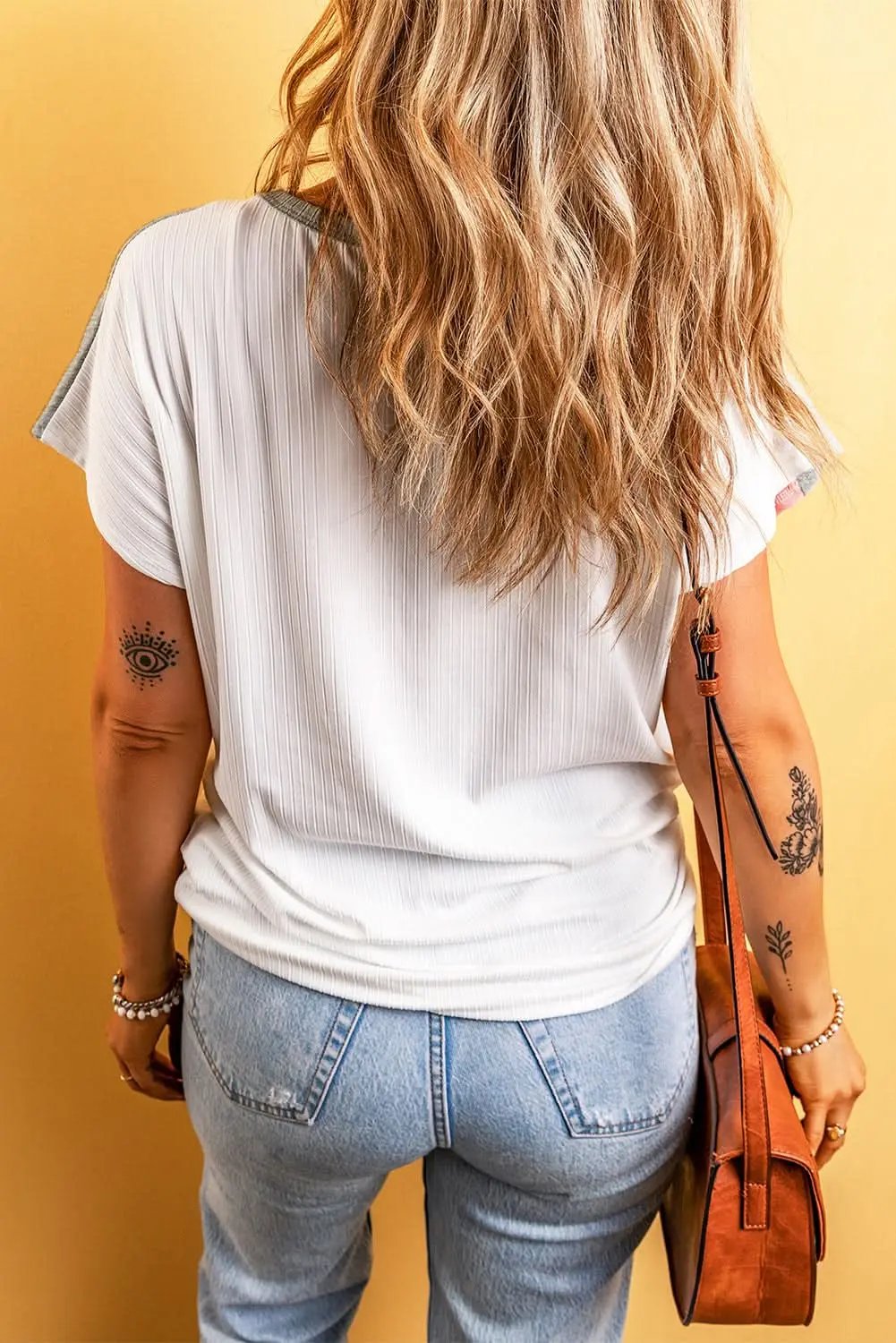 Love Salve Ribbed Color Block Tee Women's Casual T-Shirt Summer Essential