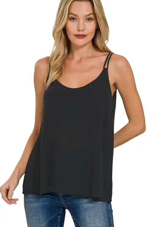 Love Salve Woven Double Spaghetti Strap V-Neck Cami Top