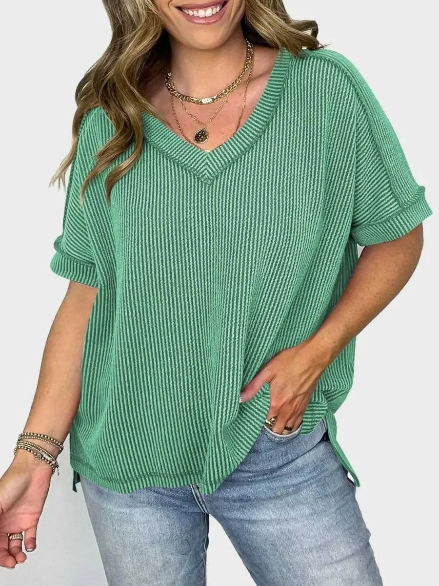 Trendsi Lovelet V-Neck Tee Women's Everyday Top: Soft Texture, Versatile Fit