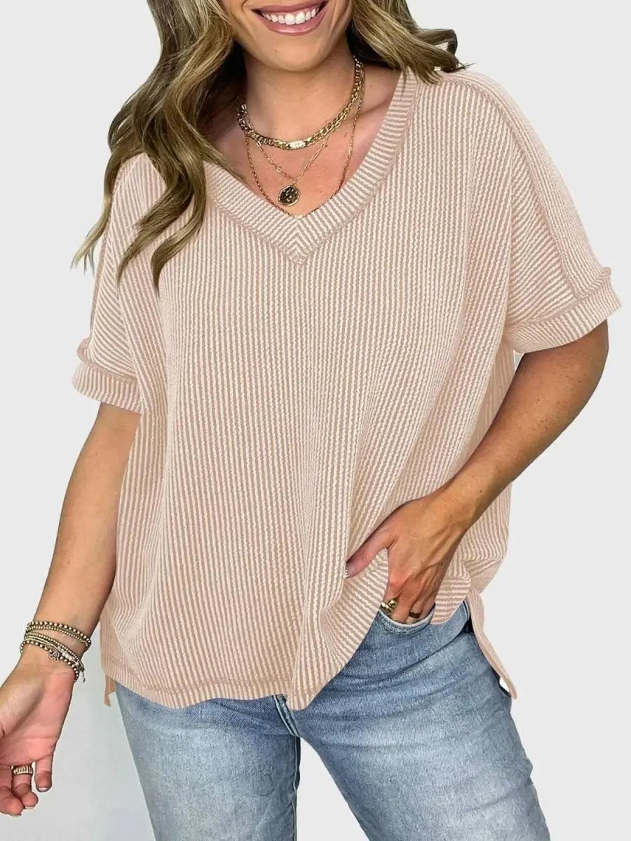 Trendsi Lovelet V-Neck Tee Women's Everyday Top: Soft Texture, Versatile Fit