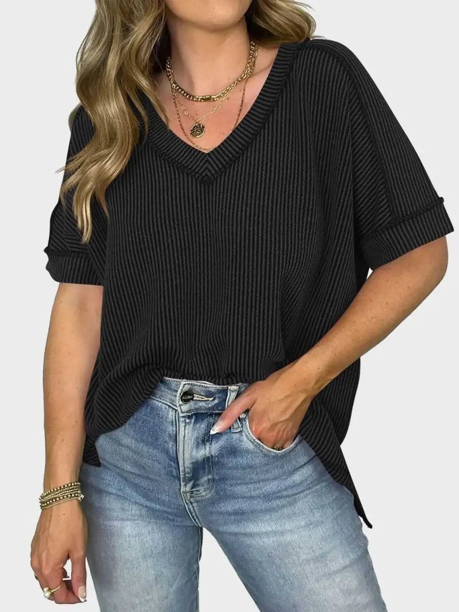 Trendsi Lovelet V-Neck Tee Women's Everyday Top: Soft Texture, Versatile Fit