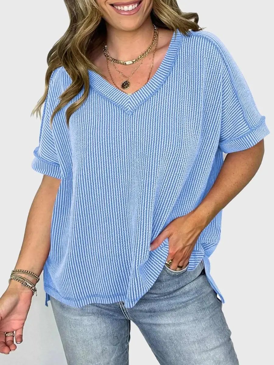 Trendsi Lovelet V-Neck Tee Women's Everyday Top: Soft Texture, Versatile Fit