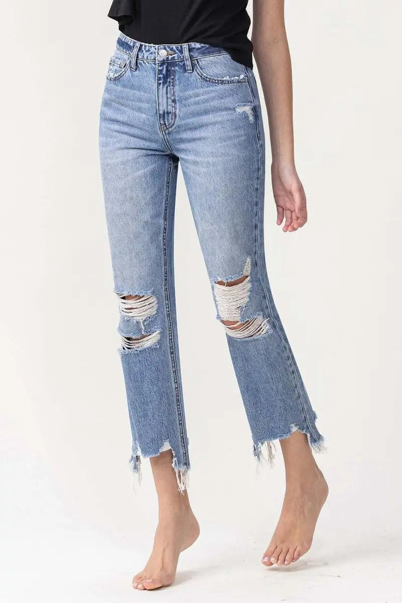 Women's Jeans - Distressed High Rise - Straight Leg