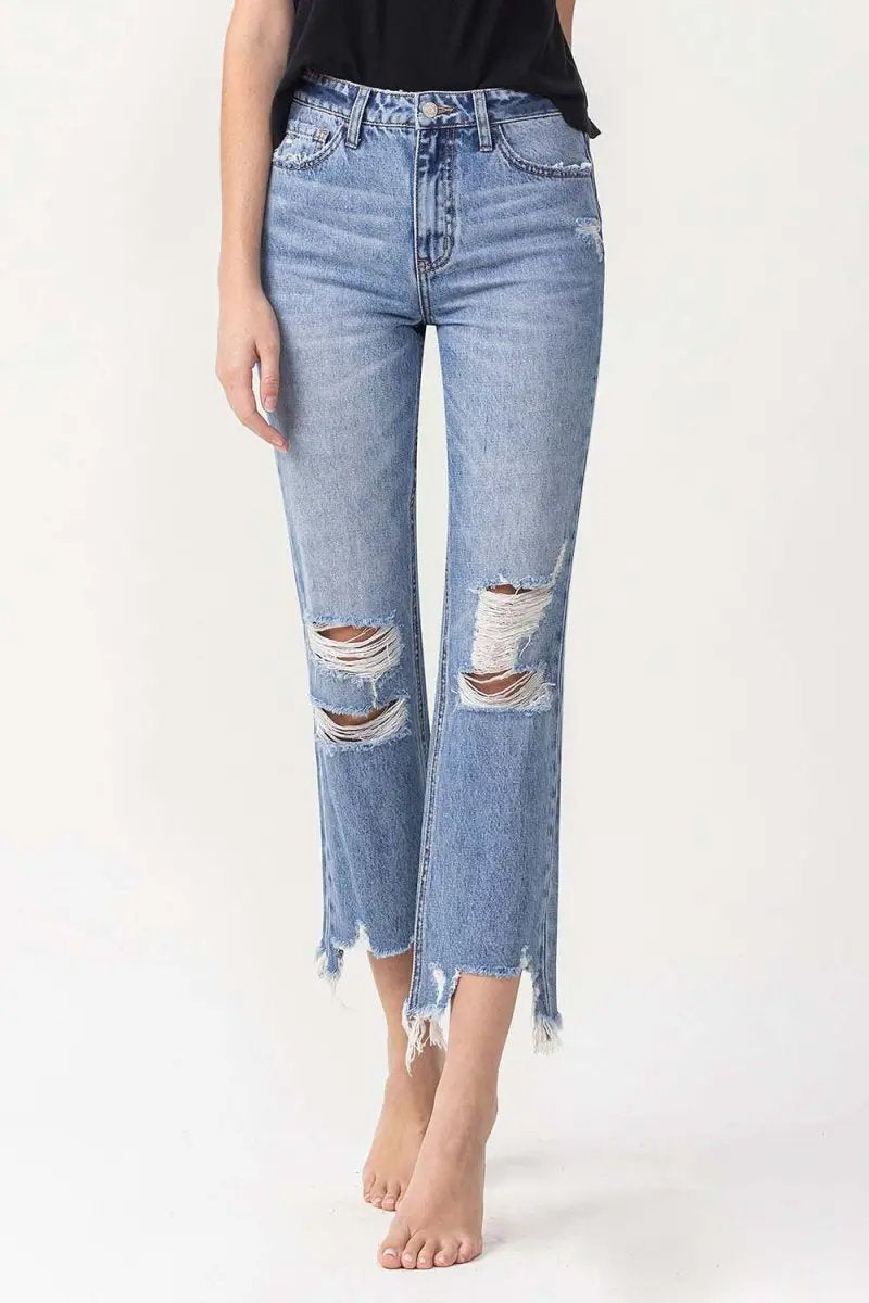 Women's Jeans - Distressed High Rise - Straight Leg