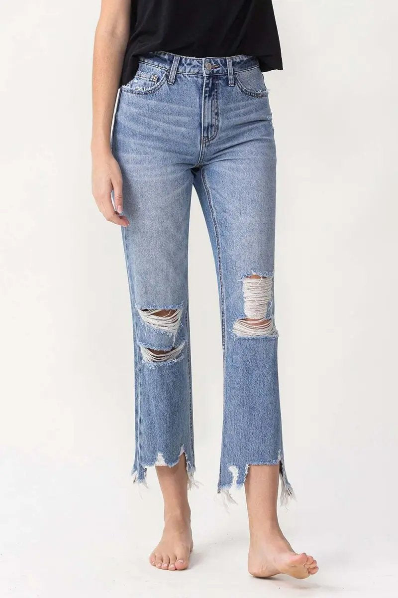 Women's Jeans - Distressed High Rise - Straight Leg