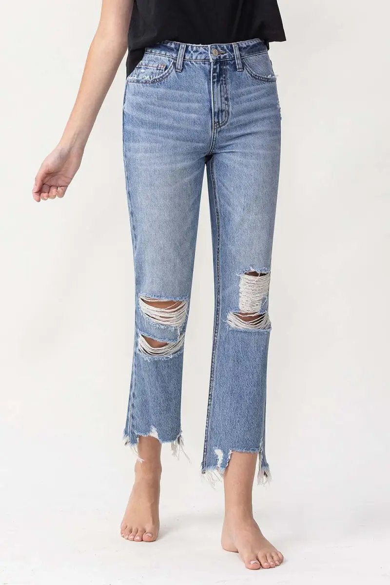 Women's Jeans - Distressed High Rise - Straight Leg