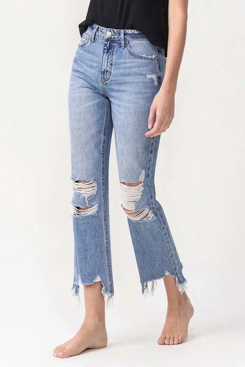 Women's Jeans - Distressed High Rise - Straight Leg