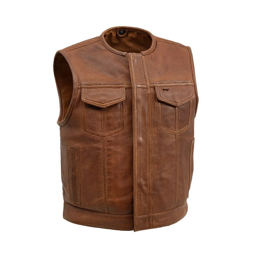 Lowside Men's Perforated Motorcycle Leather Vest Cognac