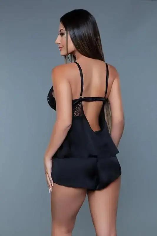 Premium BE WICKED Sienna Lace & Satin Loungewear Set Black 1X