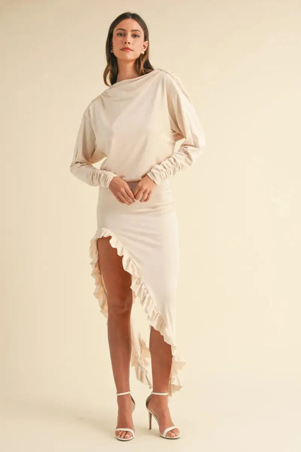 Trendsi Backless Dress Women's Party Dress Ruffle Hem Asymmetric Mini Dress