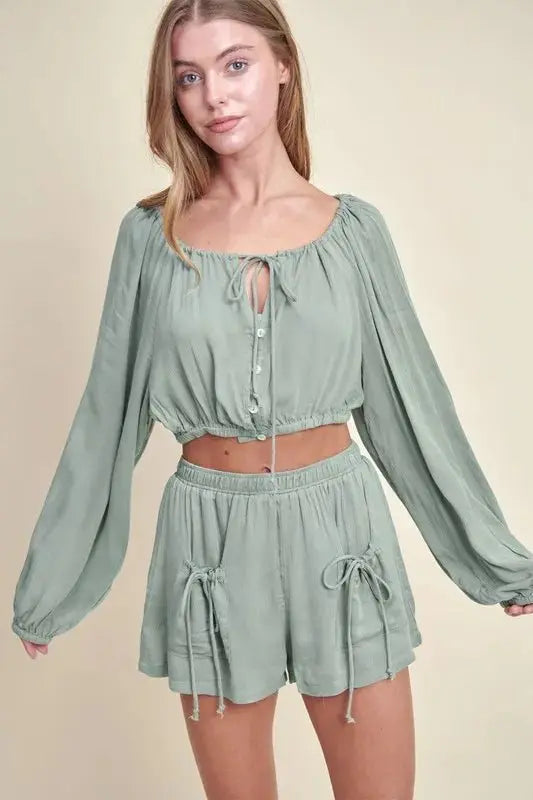 Crop Top Set - Gauze Fabric - Casual Two-Piece Outfit