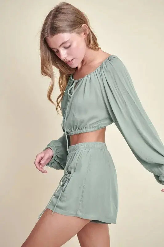 Crop Top Set - Gauze Fabric - Casual Two-Piece Outfit