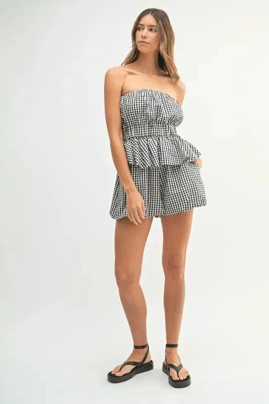 Women's Two Piece Set - Gingham Print - Cute & Trendy