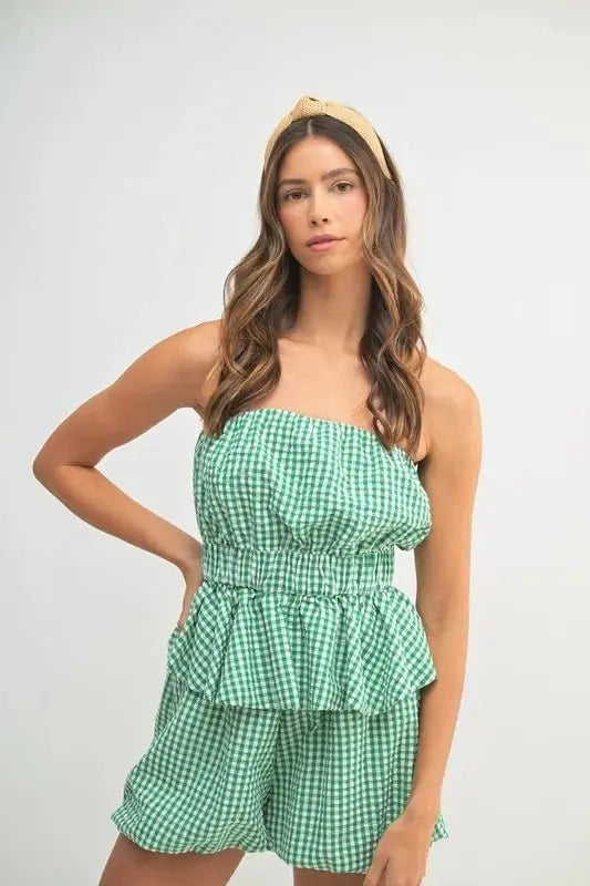 Two Piece Set - Gingham - Cute Women's Outfit