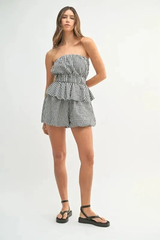 Women's Two Piece Set - Gingham Print - Cute & Trendy