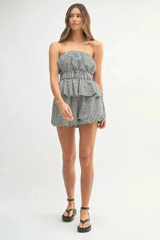 Women's Two Piece Set - Gingham Print - Cute & Trendy