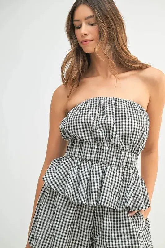 Women's Two Piece Set - Gingham Print - Cute & Trendy