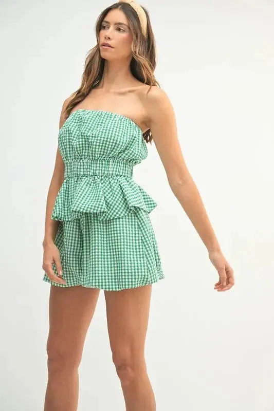 Two Piece Set - Gingham - Cute Women's Outfit