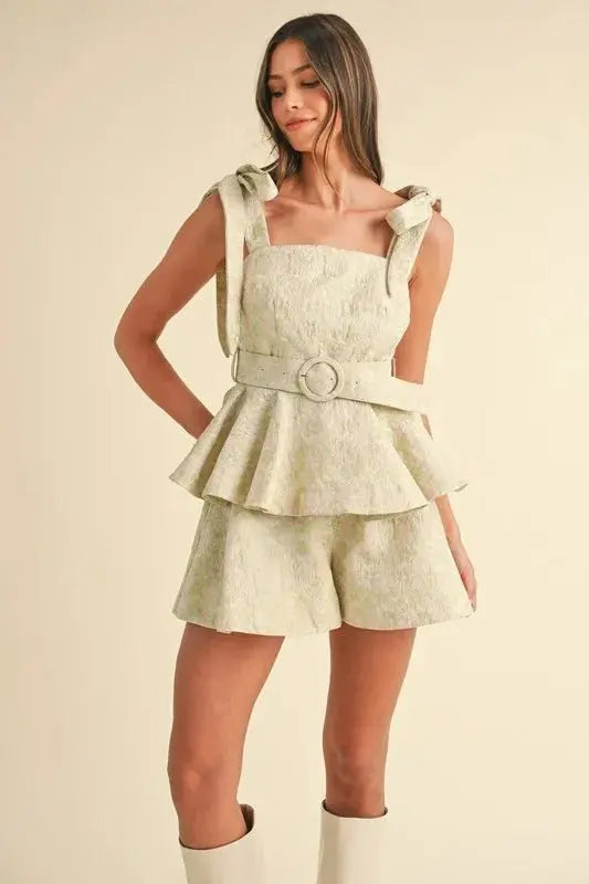 Women's Two Piece Set - Floral Peplum Top & Skirt - Chic