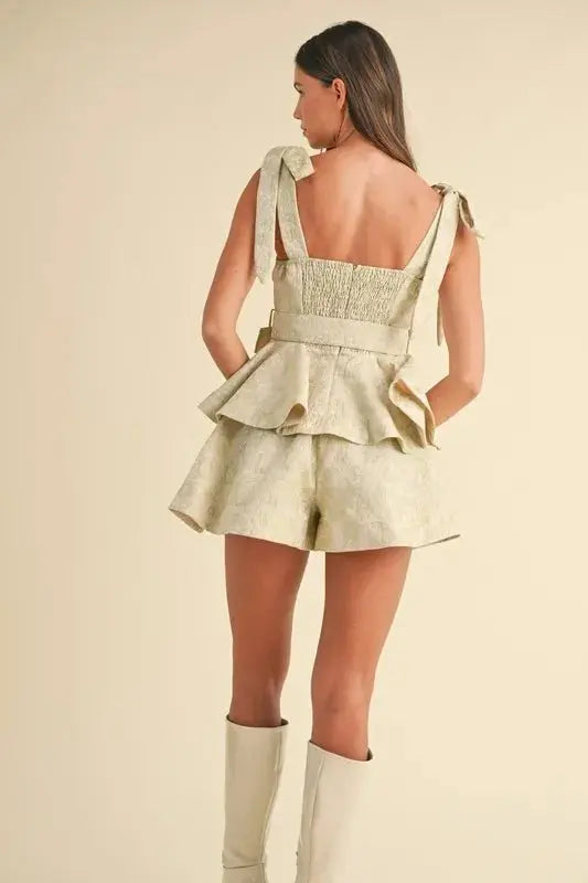 Women's Two Piece Set - Floral Peplum Top & Skirt - Chic