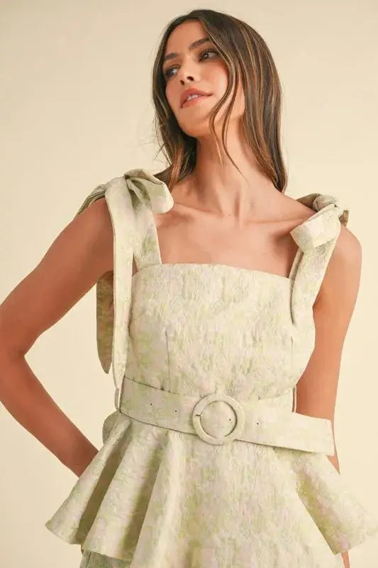 Women's Two Piece Set - Floral Peplum Top & Skirt - Chic